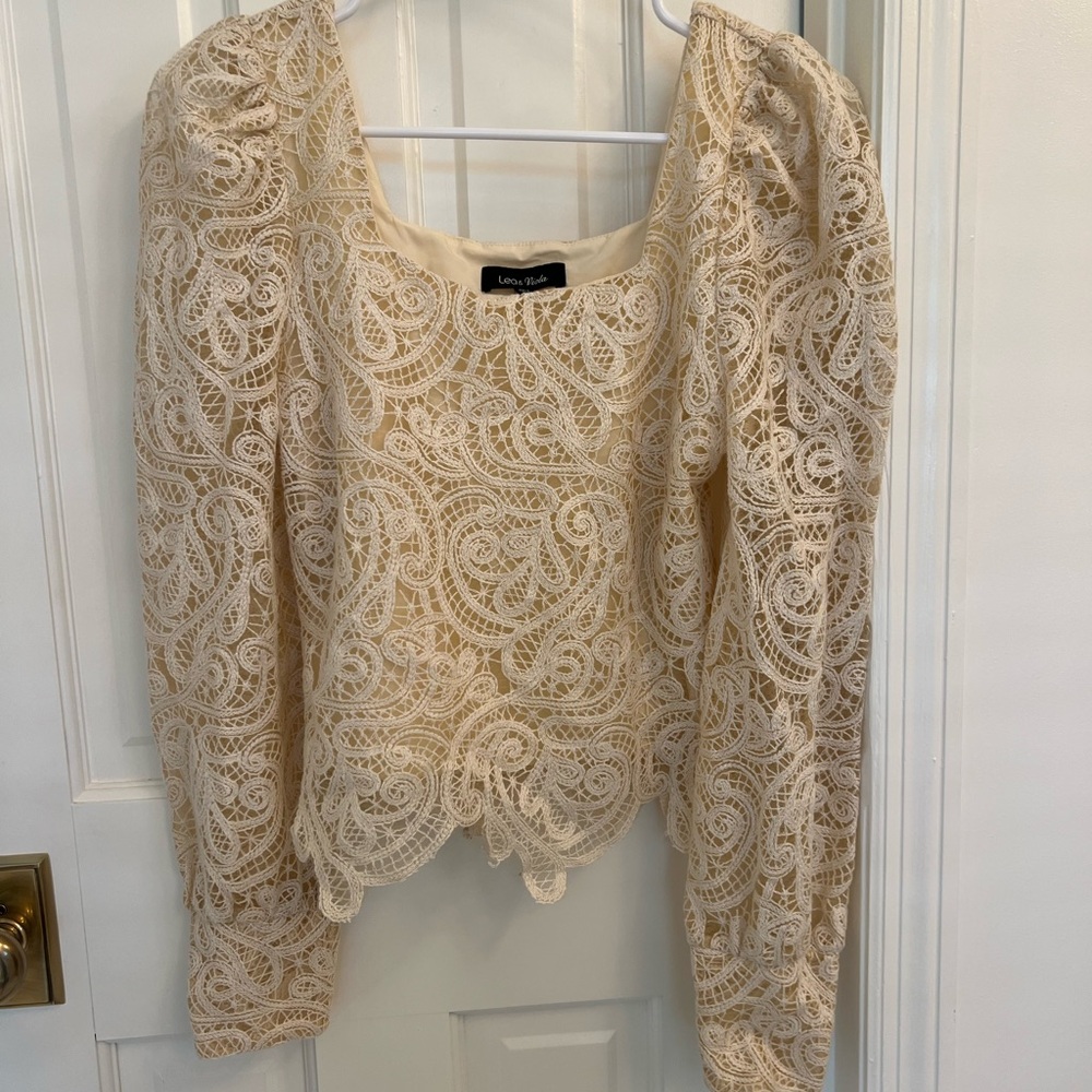 Long sleeve lace blouse, cream color